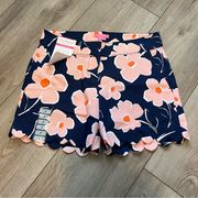 NWT Isaac Mizrahi Tailored Short Scalloped Hem Navy Pink Floral 4