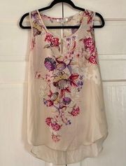 Rose + Olive New Floral Tank Printed Sleeveless High Low Blouse Medium