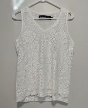 Desigual White Lace V-Neck Tank Blouse Size Medium