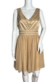 Ark & Co Fit & Flare Dress Taupe Satin & Tulle Mini Dress V-Neck Chevron Top