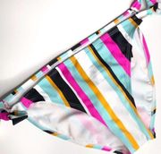 HULA HONEY Women's Multi Color Striped Tie Side Hipster Bikini Swim Bottom sz L