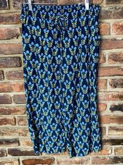 Style & Co Navy Blue Floral Wide Leg Cropped Pants Women's Size Small