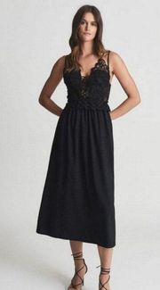 💕REISS💕 Serena Lace Bodice Midi Cocktail Dress ~ Black 4 US NWT
