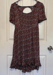 Patrons Of Peace Keyhole Back Floral Mini Dress Short Sleeve Ruffled Boho