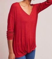 Anthropologie Bordeaux Red Ribbed Twist Front Top