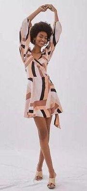 Hutch Geo Wrap Mini Dress Long Sleeve Patterned Pink Combo Size Medium Petite