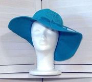 Scala Collezione teal blue handcrafted paper woven wide brim summer hat OS