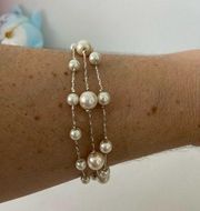 Icing layered faux pearl bracelet silver tone