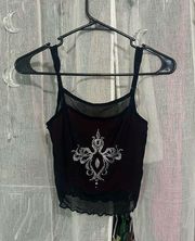 SheIn Y2k rhinestone mesh layered cropped tank top *xs*