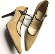 029 Colin Stuart Vintage Mary Jane Suede Heels Brown 6 SB20