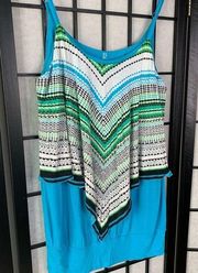 New York & Co Double Layer Sleeveless Tank Top Blue Green Small