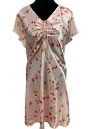 Kim Rogers Intimates Y2K Pink Satin Cottagecore Floral Petal Sleeve Slip Dress