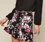 L.A. Hearts Black Pink Floral Ruffle Wrap Skirt Size Small