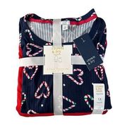 Crown & Ivy Womens Pajama PJ Set Sz 1X NEW MSRP $72 Navy Red Candy Cane Hearts