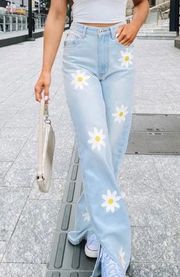 Beginning Boutique Vail Daisy Flower Jeans in Light Denim trendy y2k