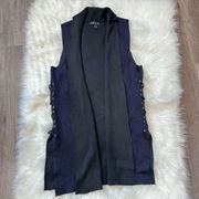 August Silk Women's Duster Cardigan Sweater Vest Criss Cross Detail Black Small