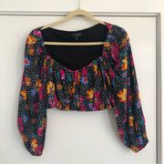 Revolve  Swift long sleeve crop top black spot multicolor floral black