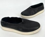 Eileen Fisher Sydney Slip-On Black Leather Sneaker Flats  Drawstring Size 7.5