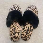 Leopard Satin Fur Slippers Medium 7/8