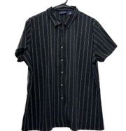 Laura Scott, women’s size 18, black/white pinstriped, short sleeve blouse