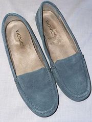 Vionic Casual Loafers Women’s Size 8 Medium Blue Suede Leather Slip On Comfort