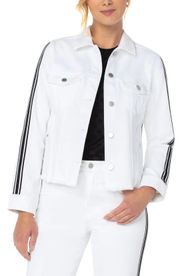 Los Angeles Cut Off Trucker Jacket with Sporty Stripes in White Size L