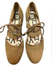 FLY London Leather Tie Wedges Phis Sand size 10