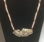 Pink Fossil Stone Carved Fish Statement Necklace