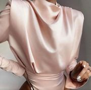 House of CB Giselle Blush Satin Bodysuit size XS NWOT