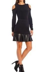 Michael Michael Kors Solid Ponte Vegan Leather Flounce Hem Mini Skirt. NWOT Med