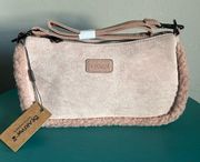 New BearPaw Suede Shearling Trim Crossbody Pouchette Bag with Detachable Strap