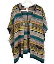 Forever 21 Womens Boho Beachy Aztec Native Hooded Poncho Sweater Size L Multi