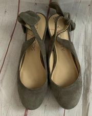 Sole Society Opal gray suede bow slingback block heel shoes round toe Size 11