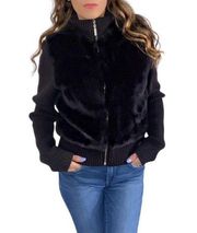 Guess Jean’s GLAMOUR Black Faux Fur Sweater Knit Zip Up Jacket Size M