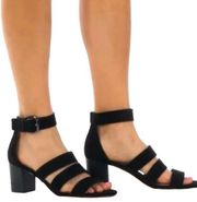 Via Spiga Strappy Block Heel Sandals in Black Suede Leather Size 10