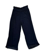 Vera Bradley Navy Blue Wide Leg Capri Boho Lightweight Lace Trim Pants Small