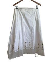 J Jill Women Cotton Skirt Lined Side Zipper Button Detail Tulle Hem MP White