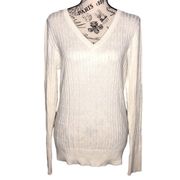 Merona LARGE Cable Knit V-Neck Cream Long Sleeve Pullover Sweater