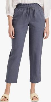 Women's Linen blend High-Rise Ruffle Waisted Pull-On Ankle Pants Blue Small
