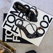 New Tom Ford Laminated Nappa Padlock Pointy Naked Sandal in Black 105mm