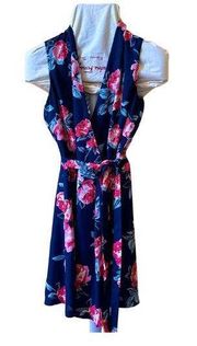 Romeo & Juliet Couture Floral Wrap Tie Sleeveless Dress Size Small Navy Pink