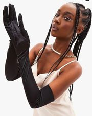 Long Black Satin Gloves 