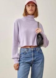 Reformation Luisa Cashmere Recycled Lilac Turtleneck Balloon Sleeve Sweater L