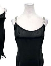 Vintage y2k Jessica McClintock Gunne Sax Black Chain Strap Satin Slip Dress M/L