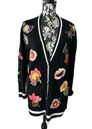 Alice and Olivia Bradford Cardigan Floral Womens Sweater Large embellished