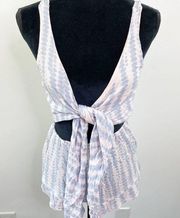 Olivaceous Grey Pink Printed Tie Front Sleeveless Romper Women's Size Small S