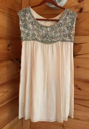 AMAZING CREAM WHITE BEADED  SILK DRESS