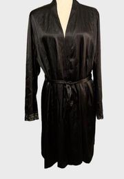 Apt 9 Intimates Black “satiny” Robe with Lace Trim Women’s Size XL Has Belt