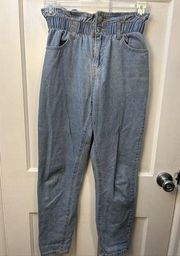 Denim Blvd Elastic High Waist Denim Pants, Paperbag Waist Size M Lightwash Jeans