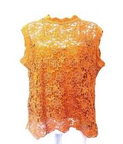 NANETTE LEPORE Lace Sleeveless Womens Top Size L Gold Lined High Neck Romantic